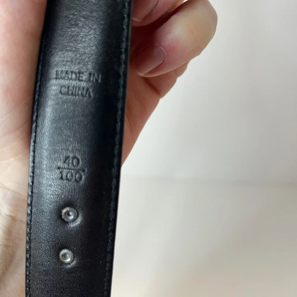 Mens‎ Polo Ralph Lauren Black Leather Belt Silver Buckle 40/100